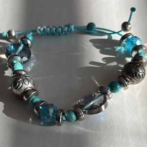 Silver and Blue Beaded Bracelet